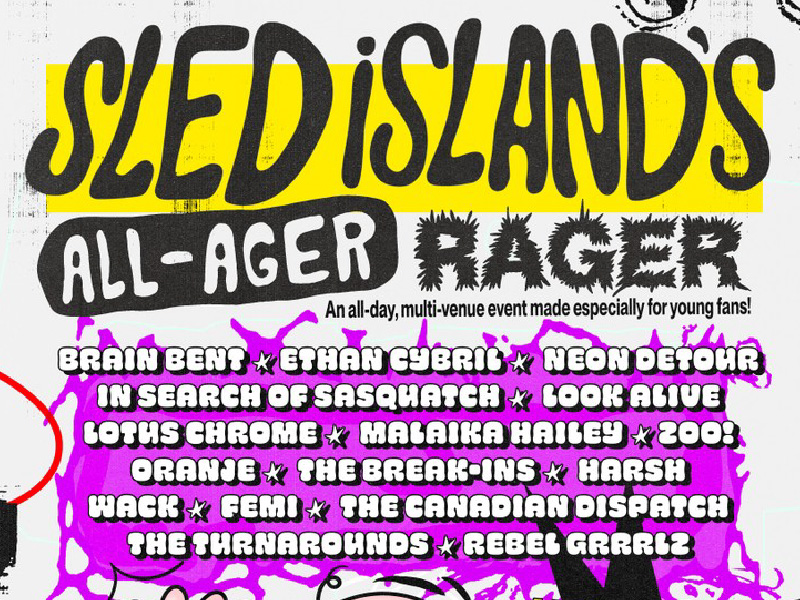 A cropped event poster for Sled Island's All-Ager Rager