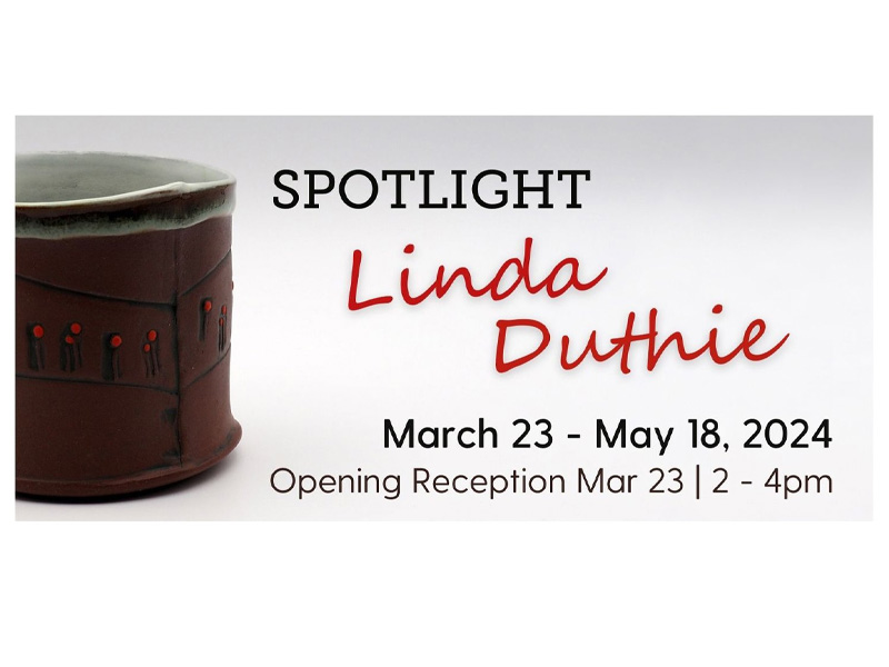 A promo graphic for an exhibition at Alberta Craft Council featuring Linda Duthie