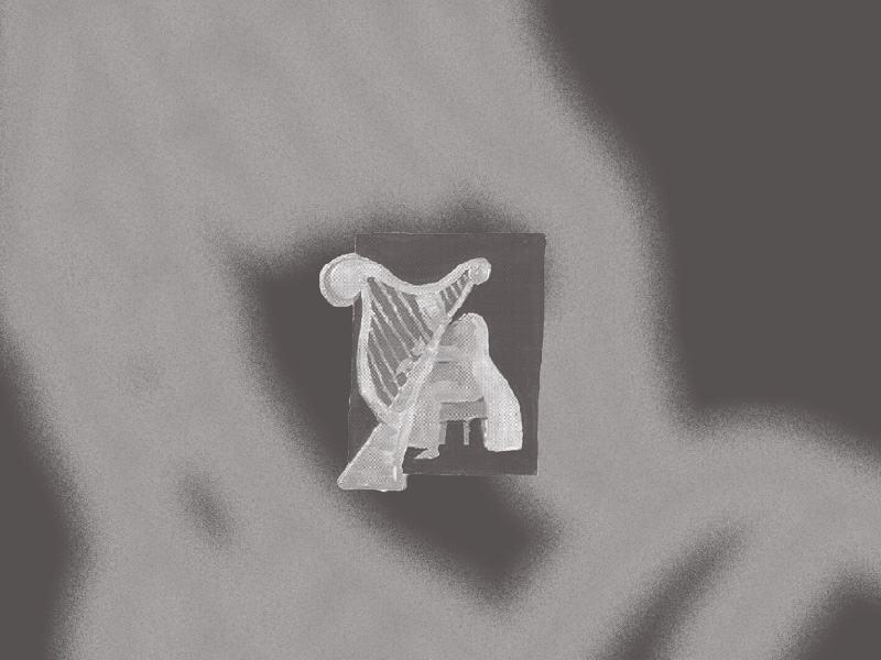 Monochromatic minimalist art work of someone playing a hard